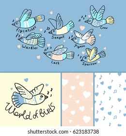 World of birds five color print for children set