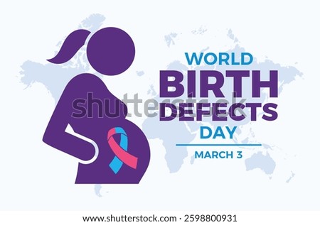 World Birth Defects Day poster vector illustration. Pregnant woman and pink blue awareness ribbon symbol. Expectant mother icon. Template for background, banner, card. March 3 every year