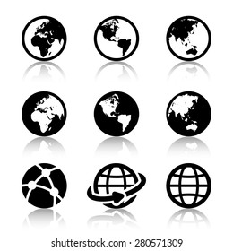 world black icons set, flat, solid with reflex