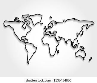 World, black outline map, shadow concept