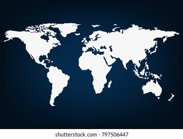 world blank map, Isolated on deep blue sea background.