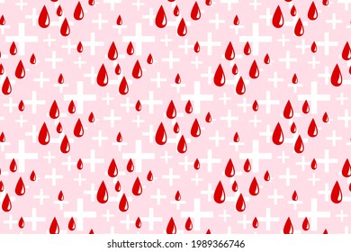 World Blood Donation Day Background. Blood Donation Pattern With Blood Drop And Cross