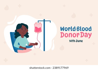 World blood donor day background. Woman donates blood