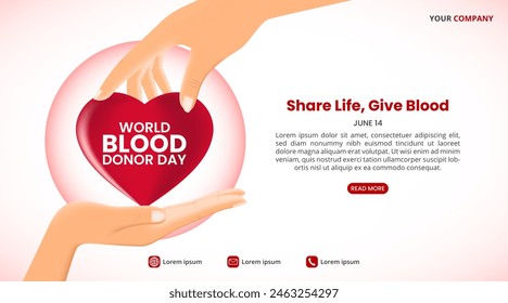 World Blood Donor Day background with a hand giving blood donation