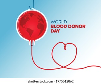 World Blood Donor Day. Donate Blood Concept Illustration Background For World Blood Donor Day. Medical Sign On June 14. Donate Concept With Blood Bag.