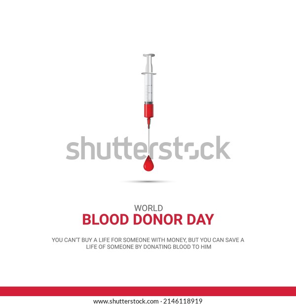 World blood donor day. Injection and\
blood drop concept. 3D illustrations.\
