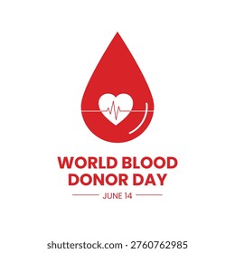 World blood donor day logo with red drop and heart on white background