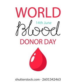 World Blood Donor Day one line art, giant droplet continuous contour drawing safe life, voluntary donation transfusion symbol human kindness, dedicated to medical charity 14 June. Editable stroke