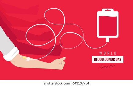 World blood donor day poster. Human donates blood. Vector illustration