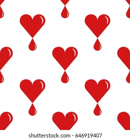 World Blood Donor Day, tileable background. Heart with a drop of blood, symbolizes donation and charity. Vector seamless pattern.