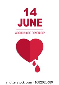 World Blood Donor Day vector card. Awareness poster with red bleeding heart. 14 june. Hemophilia day concept