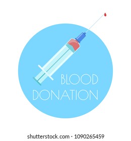 World Blood Donor Day. Vector illustration of a hypodermic syringe with a drop of blood on white background. Medical poster.
