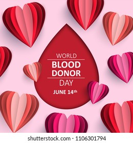 World Blood Donor Day vector with paper cut hearts