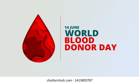 World Blood Donor Day vector background. Awareness poster with red paper cut blood drop. 14 june. Hemophilia day concept