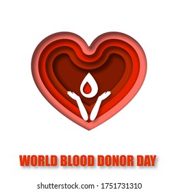 World Blood Donor Day Vector Paper Cut Red Heart Banner Template Logotype