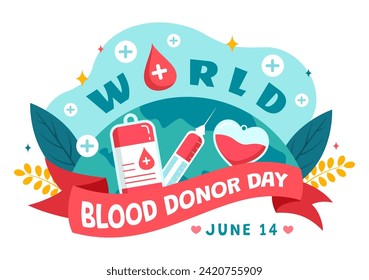 Ilustración de vectores del Día Mundial de Donantes de Sangre el 14 de junio con sangre donada por humanos para dar al ganador en Save Life in Flat Cartoon Background