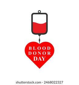 World blood donor day vector illustration design with blood banking or bag with heart sing symbol and text blood donor day isolated on white background