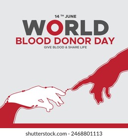 World Blood Donor Day, Vector illustration,14 June Blood donor day, Give blood and share life, world map blood donation, greeting card, social media post, banner, poster, flyer, typography design