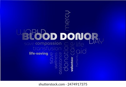 World Blood Donor Day Vector, Poster, Flyer, Background. June 14, banner, tag cloud, banner