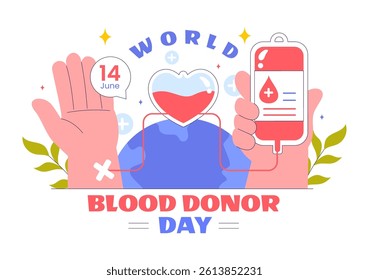 World Blood Donor Day Vector Illustration on June 14, Featuring Human Donated Blood to Help Recipients and Save Lives in a Flat Style Background