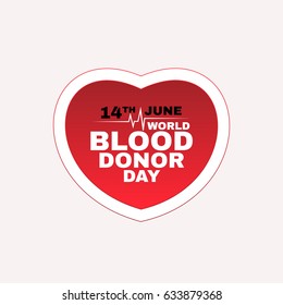 World blood donor day vector illustration card. 14 june. Simple red heart logo poster on white background