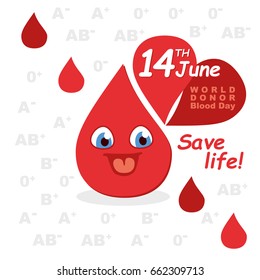 World blood donor day. Vector illustration isolated on white background. A drop of blood with the text, symbolizing a donation.