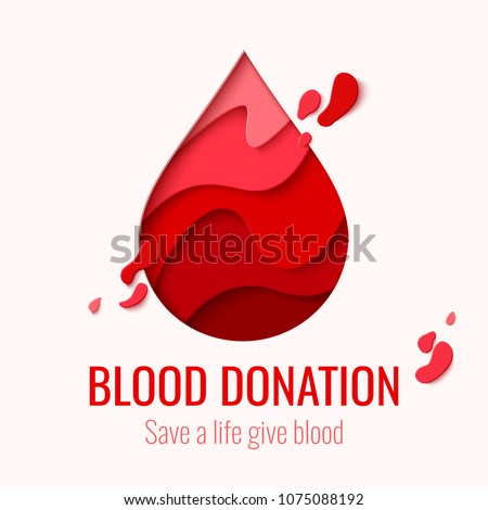 World Blood Donor Day vector paper craft concept background. Awareness banner with red paper cut blood drop. 14 june. Hemophilia day poster