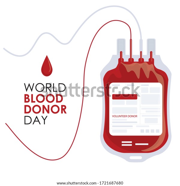 World blood\
donor day. Words and a bag with tubes and a label. Postcard,\
banner.Vector design. Color urasky,\
black.