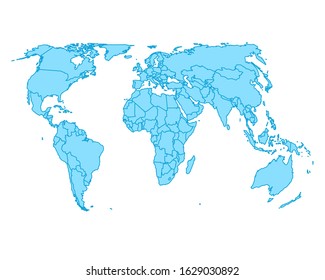 World Blue Color Map Globe On White Background America Asia Australia Europe Africa Vector illustration