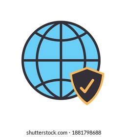 mundo con un color azul y un escudo con un símbolo de diseño de ilustración vectorial aprobado