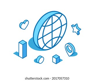 World Blue Line Isometric Illustration. Global, Map, Globe 3D Banner Template.