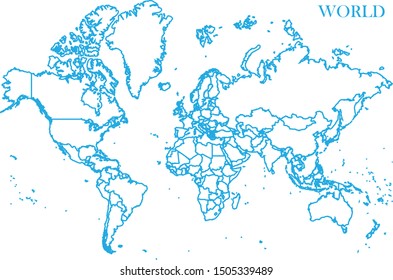 World blue line map vector