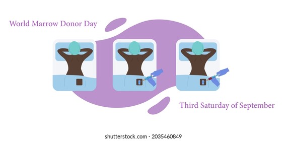 World Bone Marrow Donor Day. Vector illustration on the topic of bone marrow puncture. Medical illustration. Donation. A woman is undergoing a medical procedure.