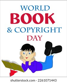 World Book and Copyright Day 12 April card with boy reading