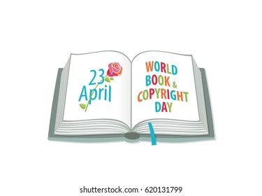 World Book and Copyright day. April 23.  Poster. Banner. Vector illustration.