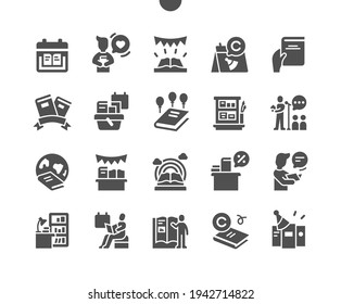 World Book and Copyright Day. Library, literature and education. Book exhibition. Celebrating, party and holiday. Public reading of books. Vector Solid Icons. Simple Pictogram