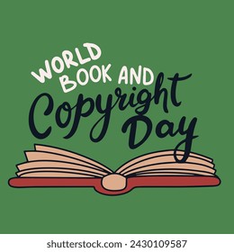 World Book and Copyright Day text banner. Handwriting inscription World Book and Copyright Day square composition. Hand drawn vector art
