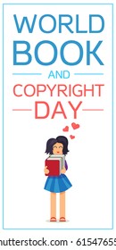 World Book and Copyright Day Vertical Banner Wtih Reading Girl. Vector
