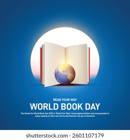 world book day 2025. world book day creative  banner, poster, social media post, postcard, background, backdrop, greetings card, template, web banner, cover design etc. Read Your Way