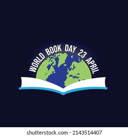 World book day 23 april. Stack of colorful books with open book on teal background. Education vector illustration.