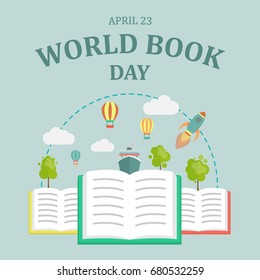 World Book Day, 23 April. Open books imagination concept illustration vector.
