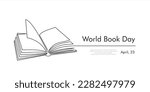 World book day. April, 23. Continuous one line drawing of an open book with flying pages. Vector illustration 