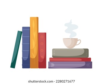 World Book Day. April 23 celebration. Books stack composition. Cozy vector poster illustration. Love of reading concept.