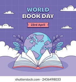 World Book Day background. World Book Day Celebration. April 23. Cartoon Vector illustration design for Poster, Banner, Flyer, Greeting, Card, Post, Cover, invitation. Stack of books. Happy Book Day.