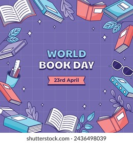 World Book Day background. World Book Day Celebration. April 23. Cartoon Vector illustration design for Poster, Banner, Flyer, Greeting, Card, Post, Cover, invitation. Stack of books. Happy Book Day.