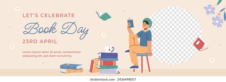 World Book Day background. World Book Day Celebration. April 23. Cartoon Vector illustration design for Poster, Banner, Flyer, Greeting, Card, Post, Cover, invitation. Stack of books. Happy Book Day.