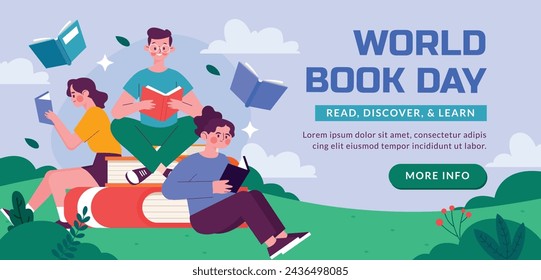 World Book Day background. World Book Day Celebration. April 23. Cartoon Vector illustration design for Poster, Banner, Flyer, Greeting, Card, Post, Cover, invitation. Stack of books. Happy Book Day.