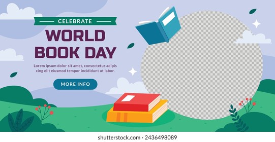 Hintergrund des Weltbuchtages. In: World Book Day Celebration. 23. April. Cartoon Vektor Illustration Design für Poster, Banner, Flyer, Gruß, Karte, Post, Cover, Einladung. Stapel Bücher. Alles Gute zum Buchtag.