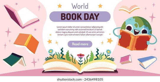 World Book Day background. World Book Day Celebration. April 23. Cartoon Vector illustration design for Poster, Banner, Flyer, Greeting, Card, Post, Cover, invitation. Stack of books. Happy Book Day.