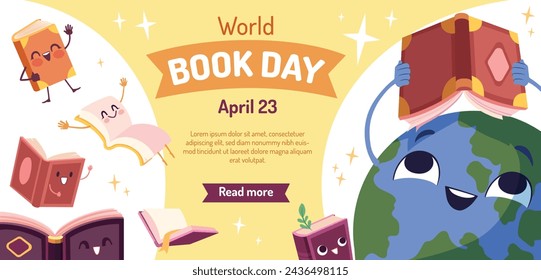 World Book Day background. World Book Day Celebration. April 23. Cartoon Vector illustration design for Poster, Banner, Flyer, Greeting, Card, Post, Cover, invitation. Stack of books. Happy Book Day.